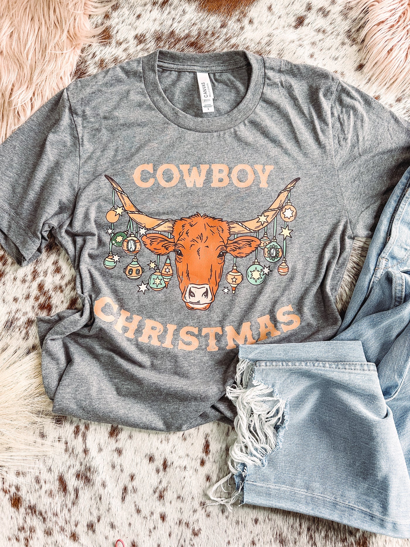 Cowboy Christmas - Graphic Top-110 GRAPHIC TEE-Adelyn Elaine's-Adelyn Elaine's Boutique, Women's Clothing Boutique in Gilmer, TX