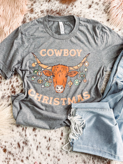 Cowboy Christmas - Graphic Top-110 GRAPHIC TEE-Adelyn Elaine's-Adelyn Elaine's Boutique, Women's Clothing Boutique in Gilmer, TX