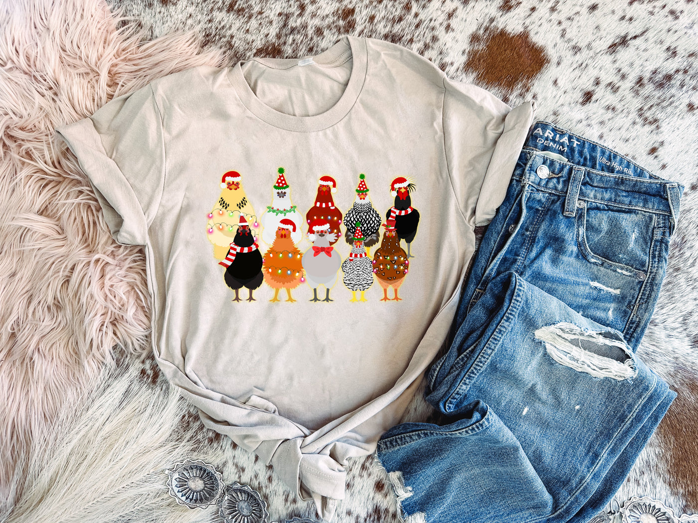 Chicken Christmas - Graphic Top-110 GRAPHIC TEE-Adelyn Elaine's-Adelyn Elaine's Boutique, Women's Clothing Boutique in Gilmer, TX