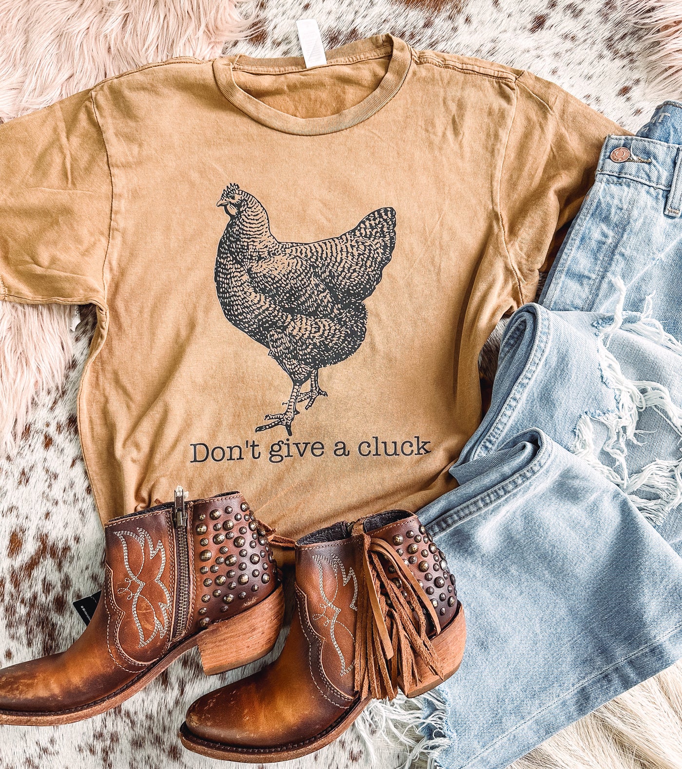 Don't Give A Cluck - Graphic Tee - Medium left-110 GRAPHIC TEE-Adelyn Elaine's-Adelyn Elaine's Boutique, Women's Clothing Boutique in Gilmer, TX