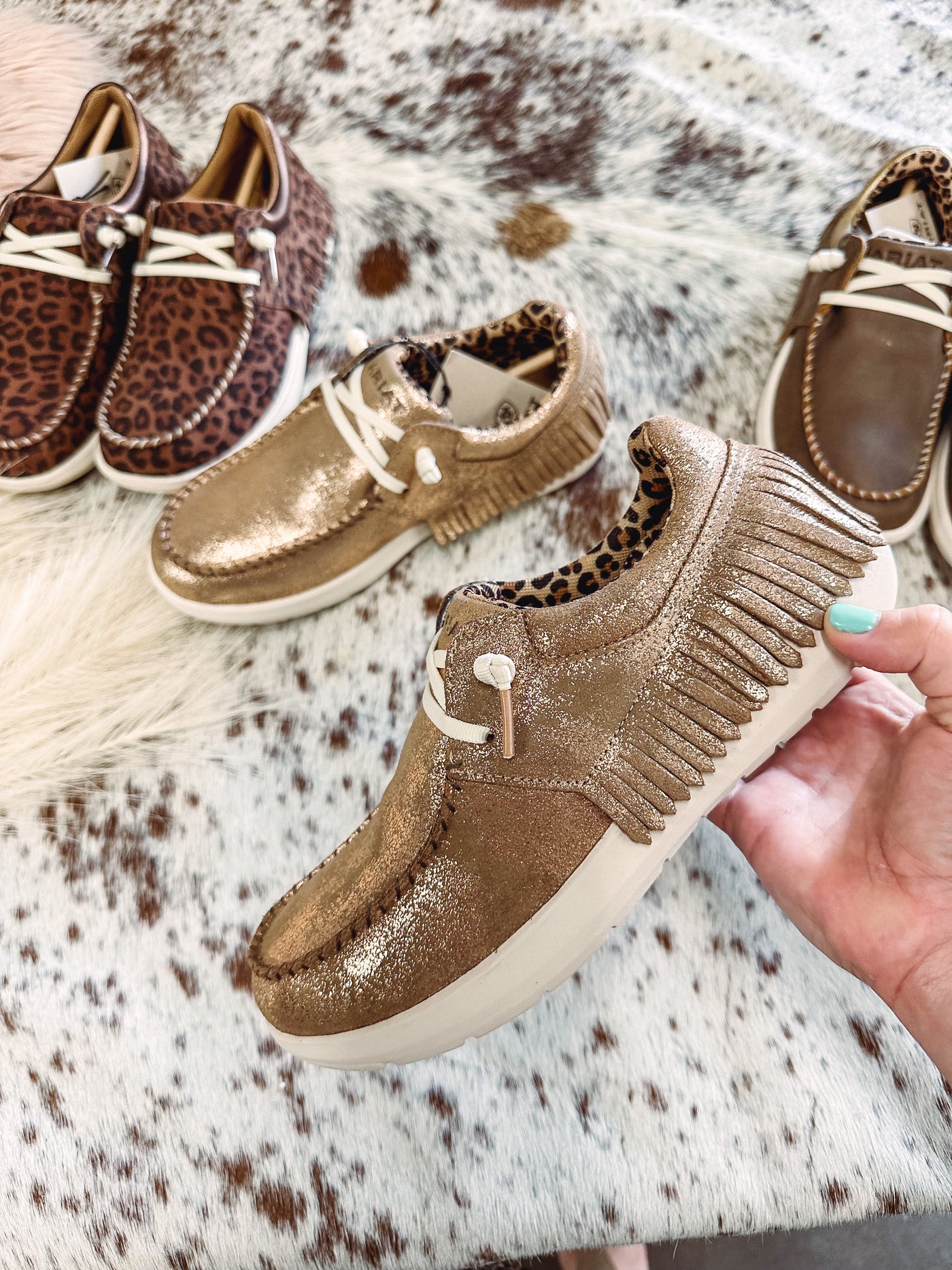 Hilo Foiled Rose Bomber Fringe - Ariat - size 10 left-302 FLATS-Ariat-Adelyn Elaine's Boutique, Women's Clothing Boutique in Gilmer, TX