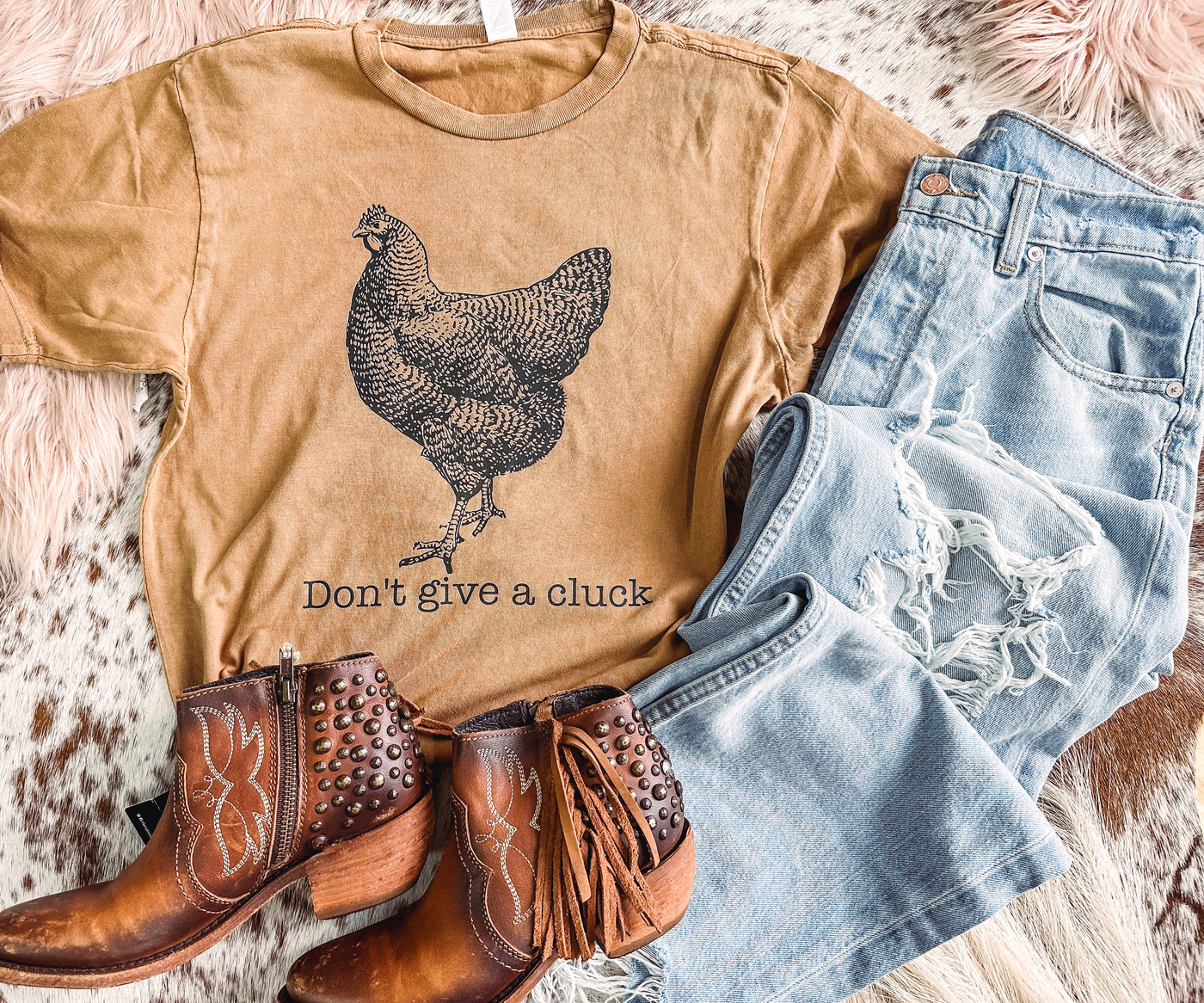 Don't Give A Cluck - Graphic Tee - Medium left-110 GRAPHIC TEE-Adelyn Elaine's-Adelyn Elaine's Boutique, Women's Clothing Boutique in Gilmer, TX