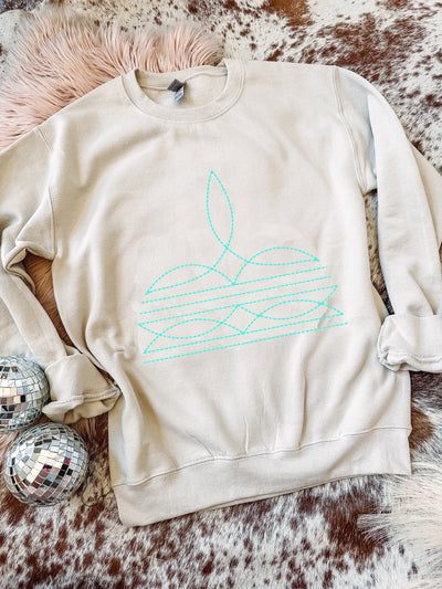 Teal Boot Stitch - Graphic Top-110 GRAPHIC TEE-Adelyn Elaine's-Adelyn Elaine's Boutique, Women's Clothing Boutique in Gilmer, TX