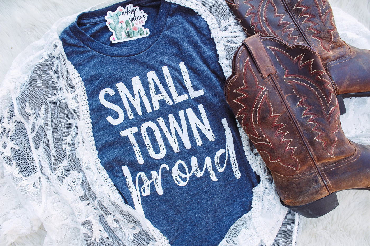 Small Town Proud - Crew Neck T-Shirt-110 GRAPHIC TEE-Adelyn Elaine's-Adelyn Elaine's Boutique, Women's Clothing Boutique in Gilmer, TX