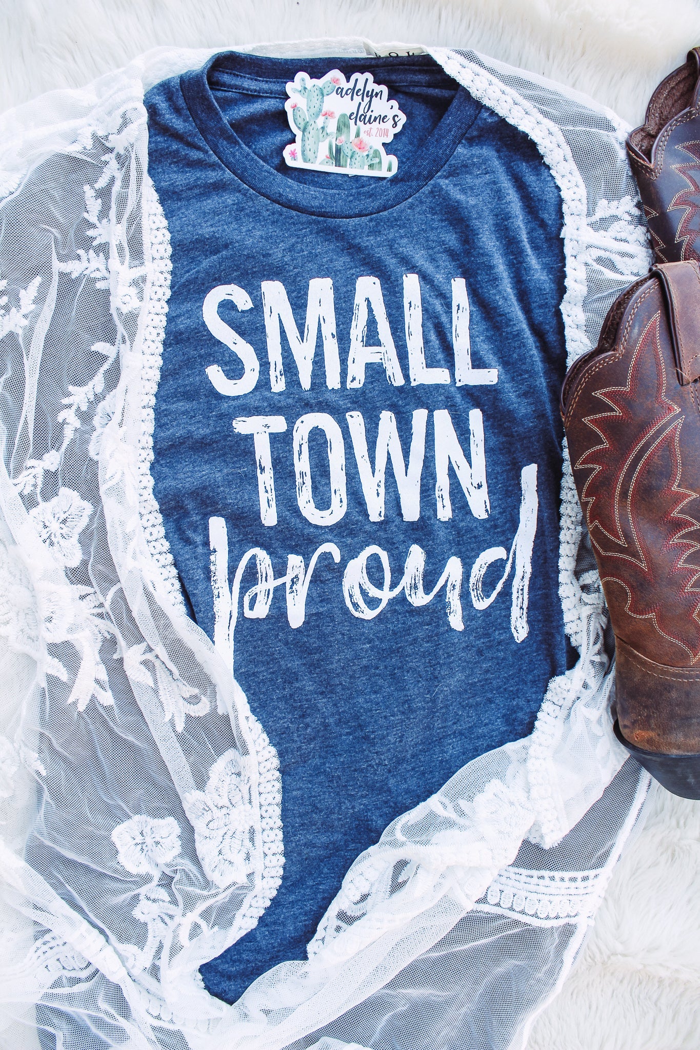 Small Town Proud - Crew Neck T-Shirt-110 GRAPHIC TEE-Adelyn Elaine's-Adelyn Elaine's Boutique, Women's Clothing Boutique in Gilmer, TX