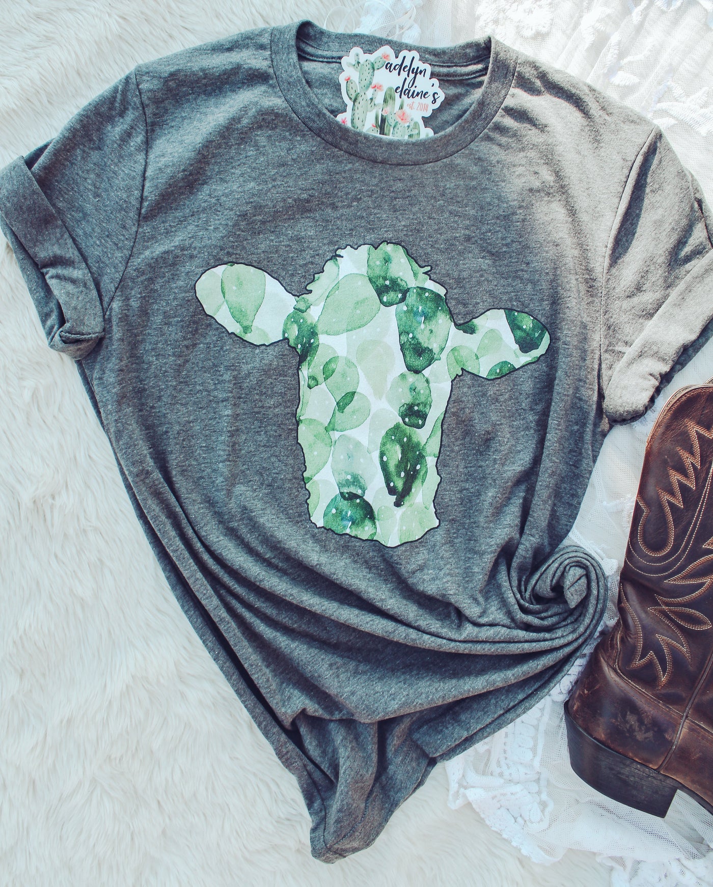Cactus Cow - Graphic Top-110 GRAPHIC TEE-Adelyn Elaine's-Adelyn Elaine's Boutique, Women's Clothing Boutique in Gilmer, TX