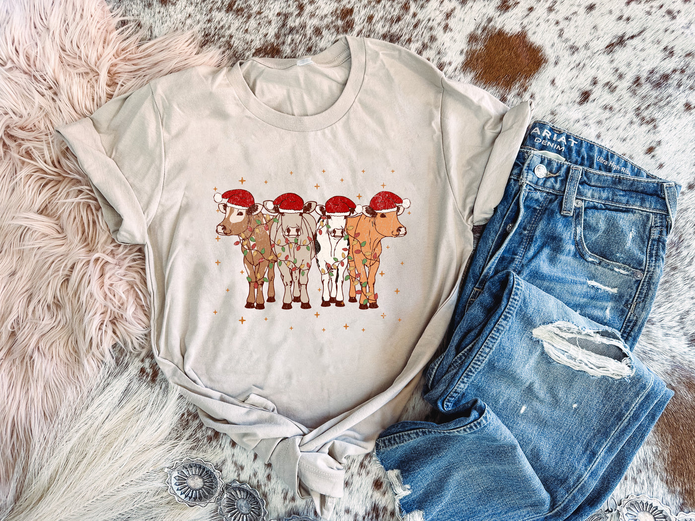 Santa Cows - Graphic Top-110 GRAPHIC TEE-Adelyn Elaine's-Adelyn Elaine's Boutique, Women's Clothing Boutique in Gilmer, TX