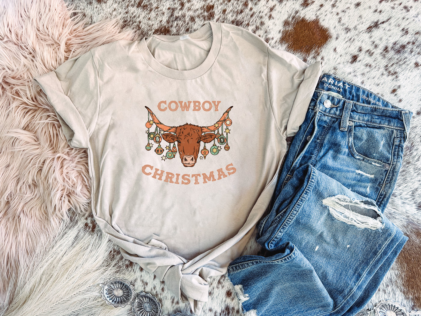 Cowboy Christmas - Graphic Top-110 GRAPHIC TEE-Adelyn Elaine's-Adelyn Elaine's Boutique, Women's Clothing Boutique in Gilmer, TX