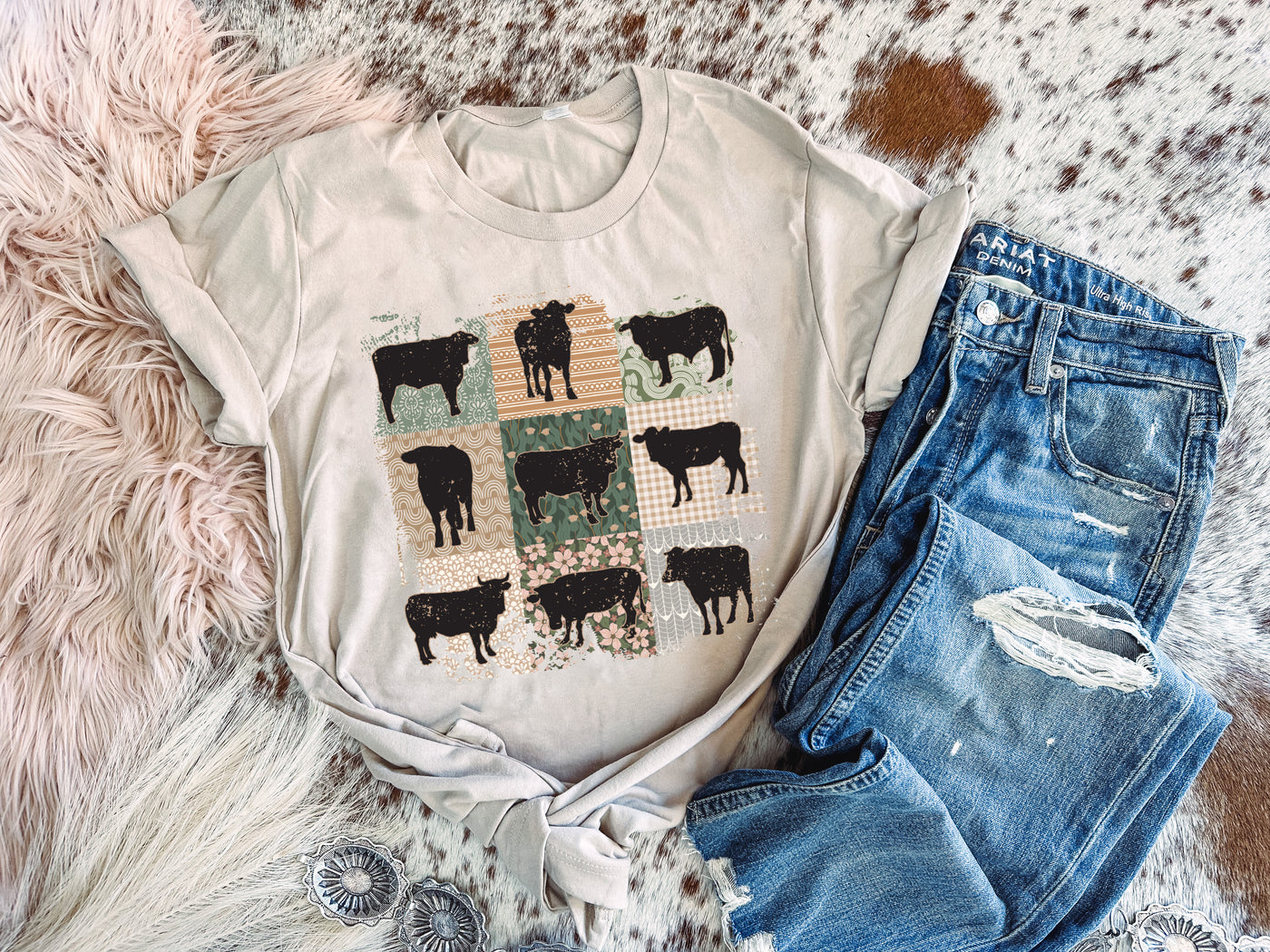 Cow Square - Graphic Top-110 GRAPHIC TEE-Adelyn Elaine's-Adelyn Elaine's Boutique, Women's Clothing Boutique in Gilmer, TX