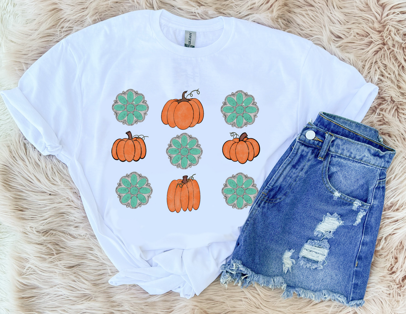 Pumpkin + Turquoise - Graphic Top-110 GRAPHIC TEE-Adelyn Elaine's-Adelyn Elaine's Boutique, Women's Clothing Boutique in Gilmer, TX