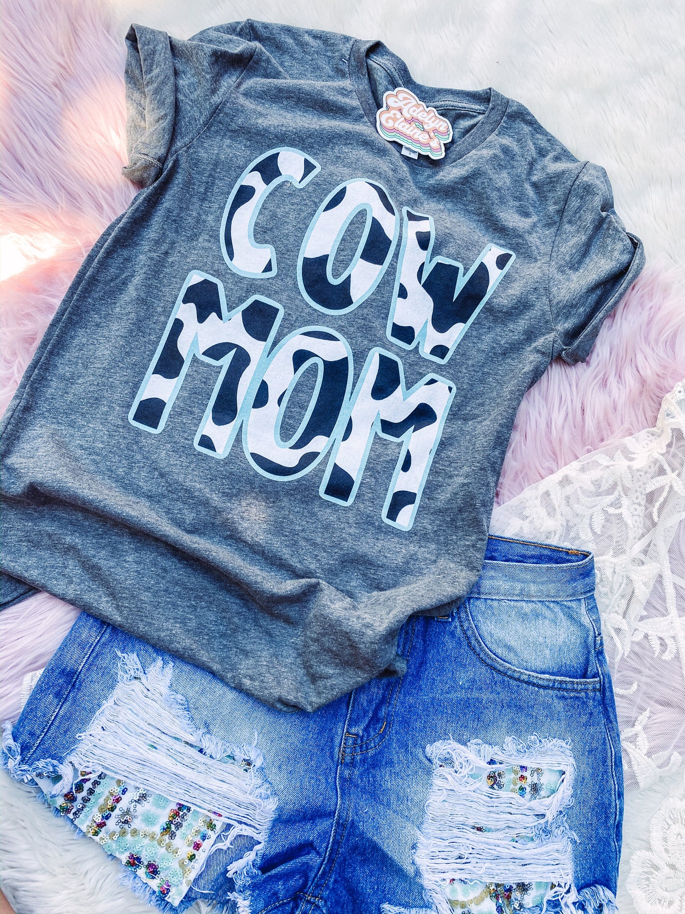 Cow Mom - Graphic Top-110 GRAPHIC TEE-Adelyn Elaine's-Adelyn Elaine's Boutique, Women's Clothing Boutique in Gilmer, TX