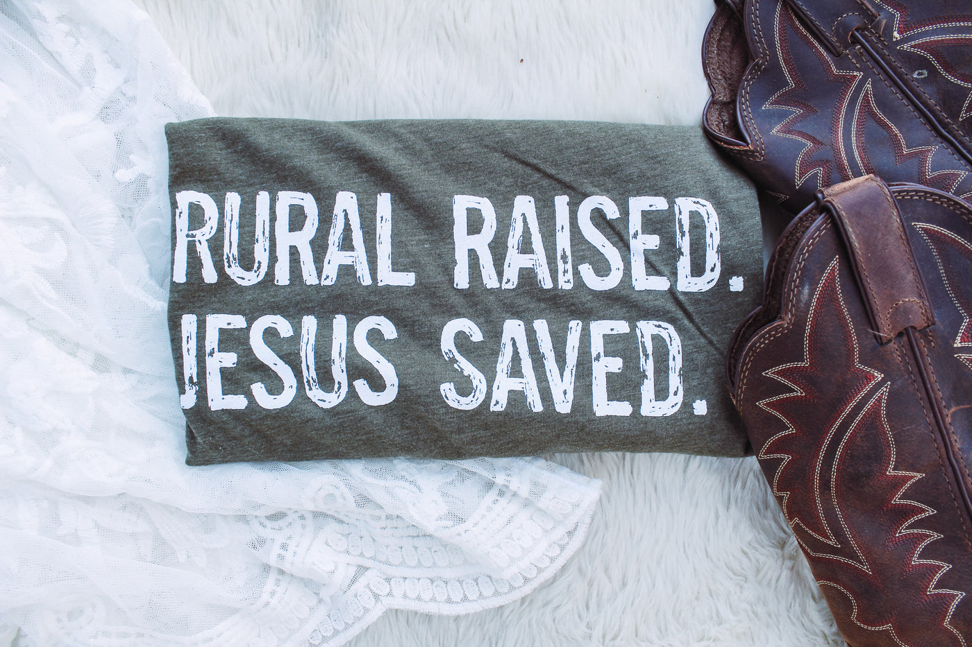 Rural Raised. Jesus Saved. - Graphic Top-110 GRAPHIC TEE-Adelyn Elaine's-Adelyn Elaine's Boutique, Women's Clothing Boutique in Gilmer, TX