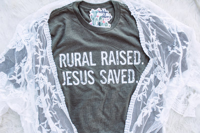 Rural Raised. Jesus Saved. - Graphic Top-110 GRAPHIC TEE-Adelyn Elaine's-Adelyn Elaine's Boutique, Women's Clothing Boutique in Gilmer, TX