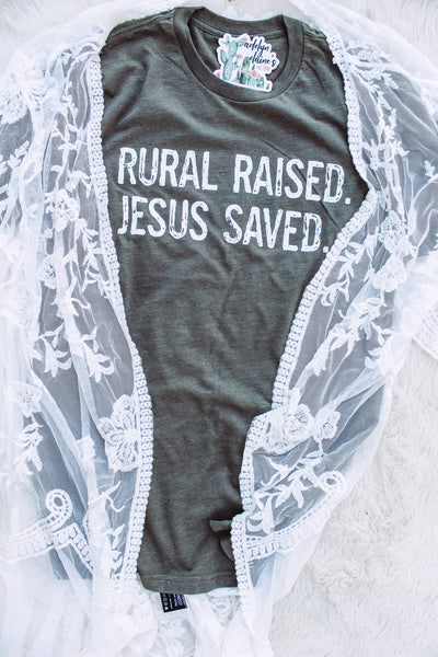 Rural Raised. Jesus Saved. - Graphic Top-110 GRAPHIC TEE-Adelyn Elaine's-Adelyn Elaine's Boutique, Women's Clothing Boutique in Gilmer, TX
