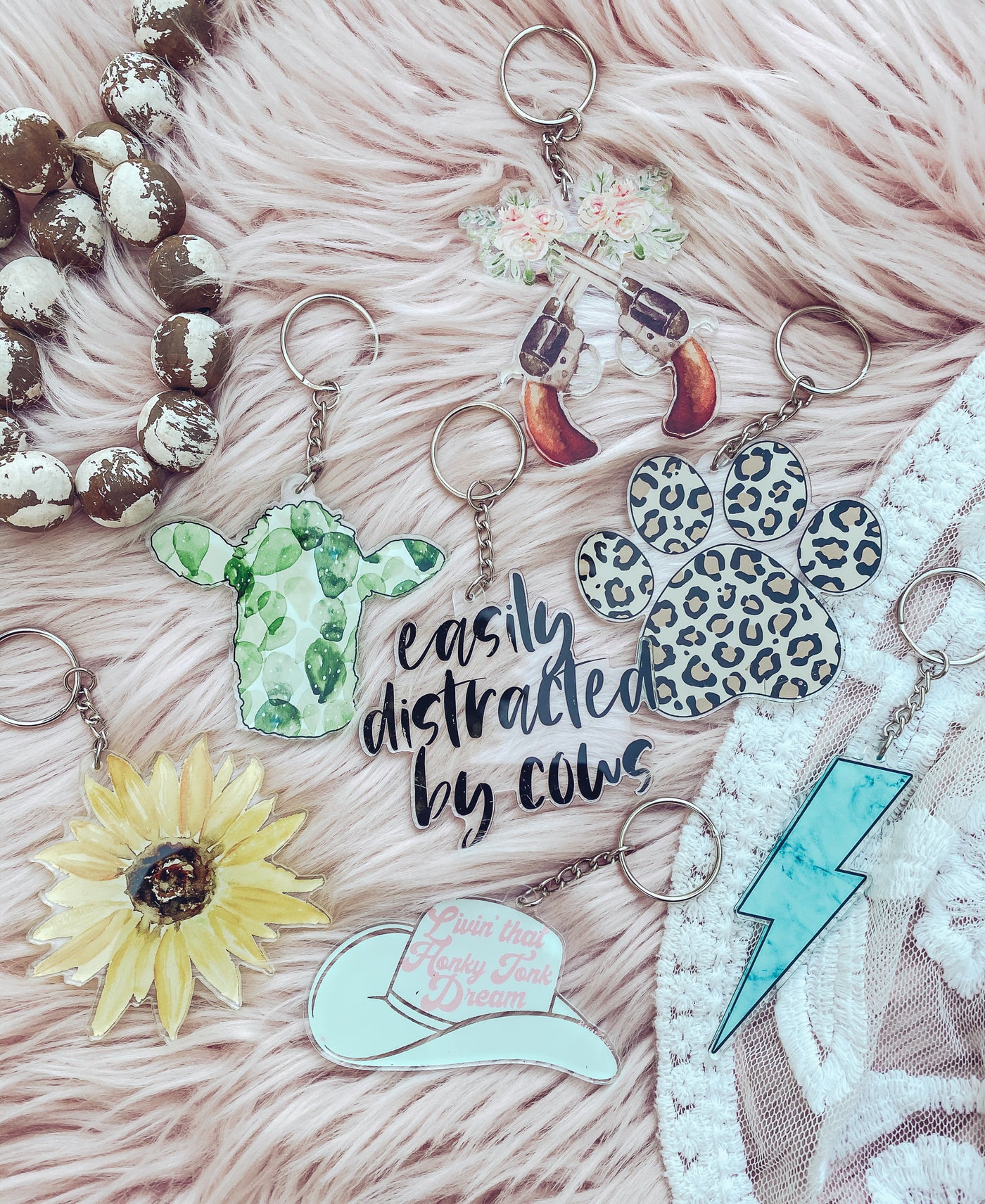 Cactus Cow - Acrylic Keychain-401 CAR ACCESSORIES-Adelyn Elaine's-Adelyn Elaine's Boutique, Women's Clothing Boutique in Gilmer, TX