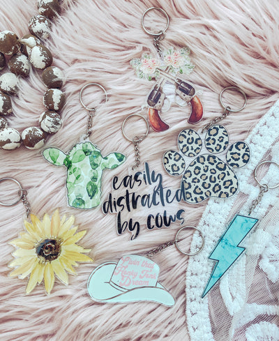 Cactus Cow - Acrylic Keychain-401 CAR ACCESSORIES-Adelyn Elaine's-Adelyn Elaine's Boutique, Women's Clothing Boutique in Gilmer, TX