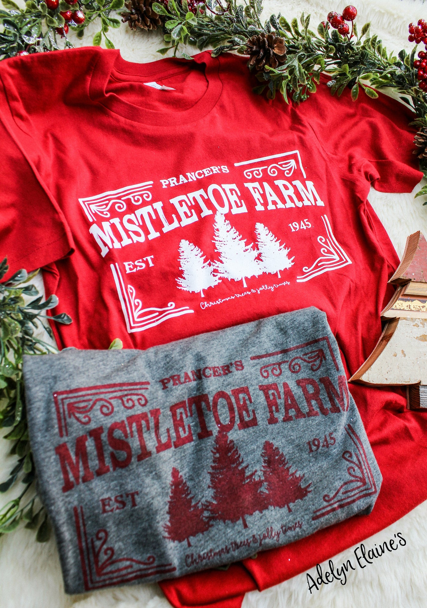 Mistletoe Farms - Christmas Top-110 GRAPHIC TEE-Adelyn Elaine's-Adelyn Elaine's Boutique, Women's Clothing Boutique in Gilmer, TX