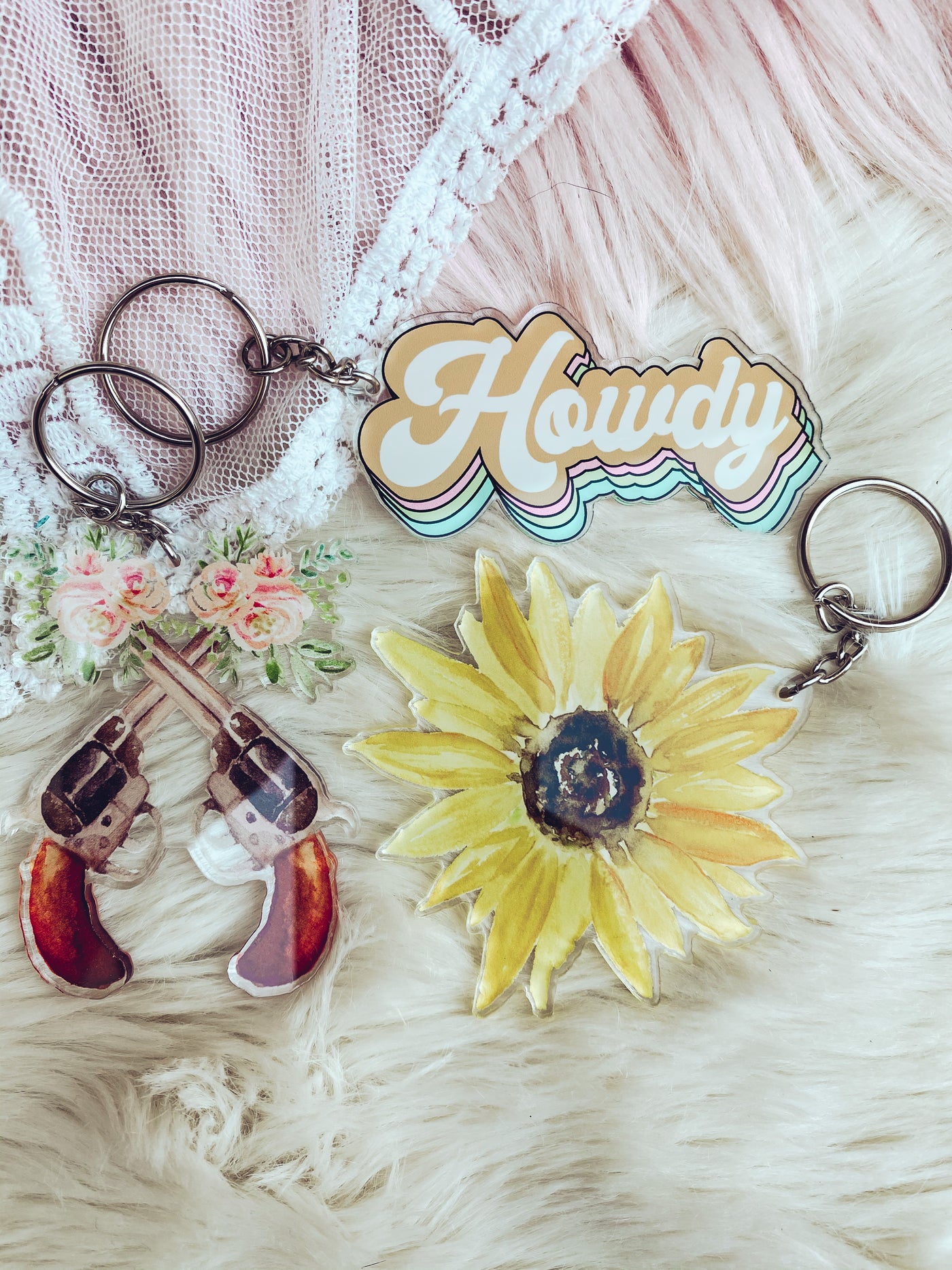 Crossed Pistola - Acrylic Keychain-401 CAR ACCESSORIES-Adelyn Elaine's-Adelyn Elaine's Boutique, Women's Clothing Boutique in Gilmer, TX