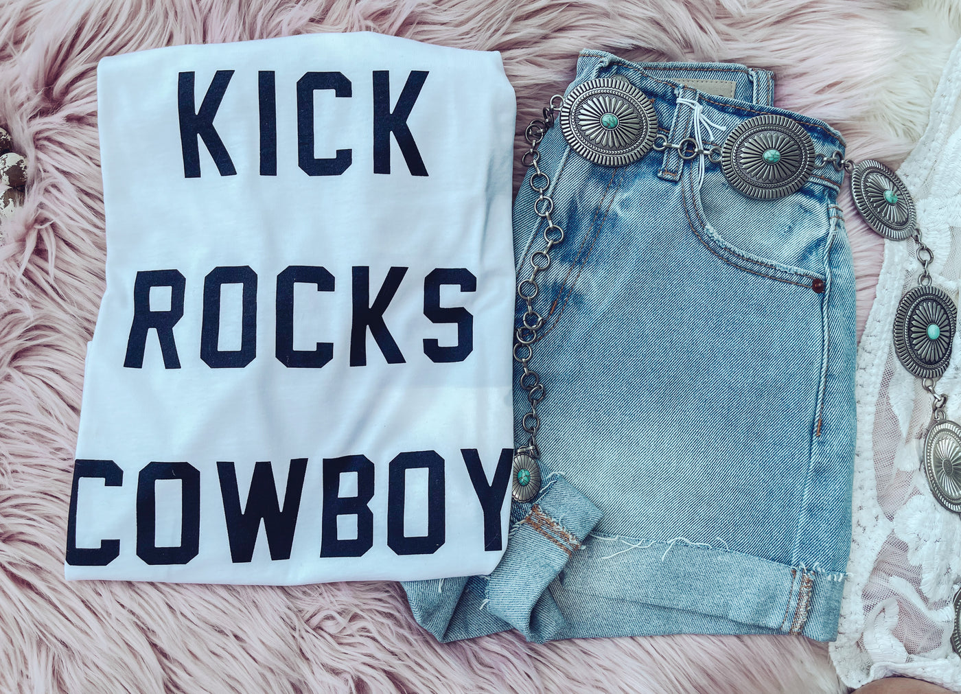 Kick Rocks Cowboy - Graphic Top-110 GRAPHIC TEE-Lotus Fashion-Adelyn Elaine's Boutique, Women's Clothing Boutique in Gilmer, TX
