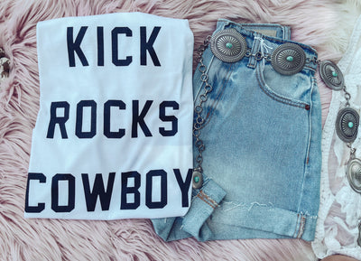 Kick Rocks Cowboy - Graphic Top-110 GRAPHIC TEE-Lotus Fashion-Adelyn Elaine's Boutique, Women's Clothing Boutique in Gilmer, TX