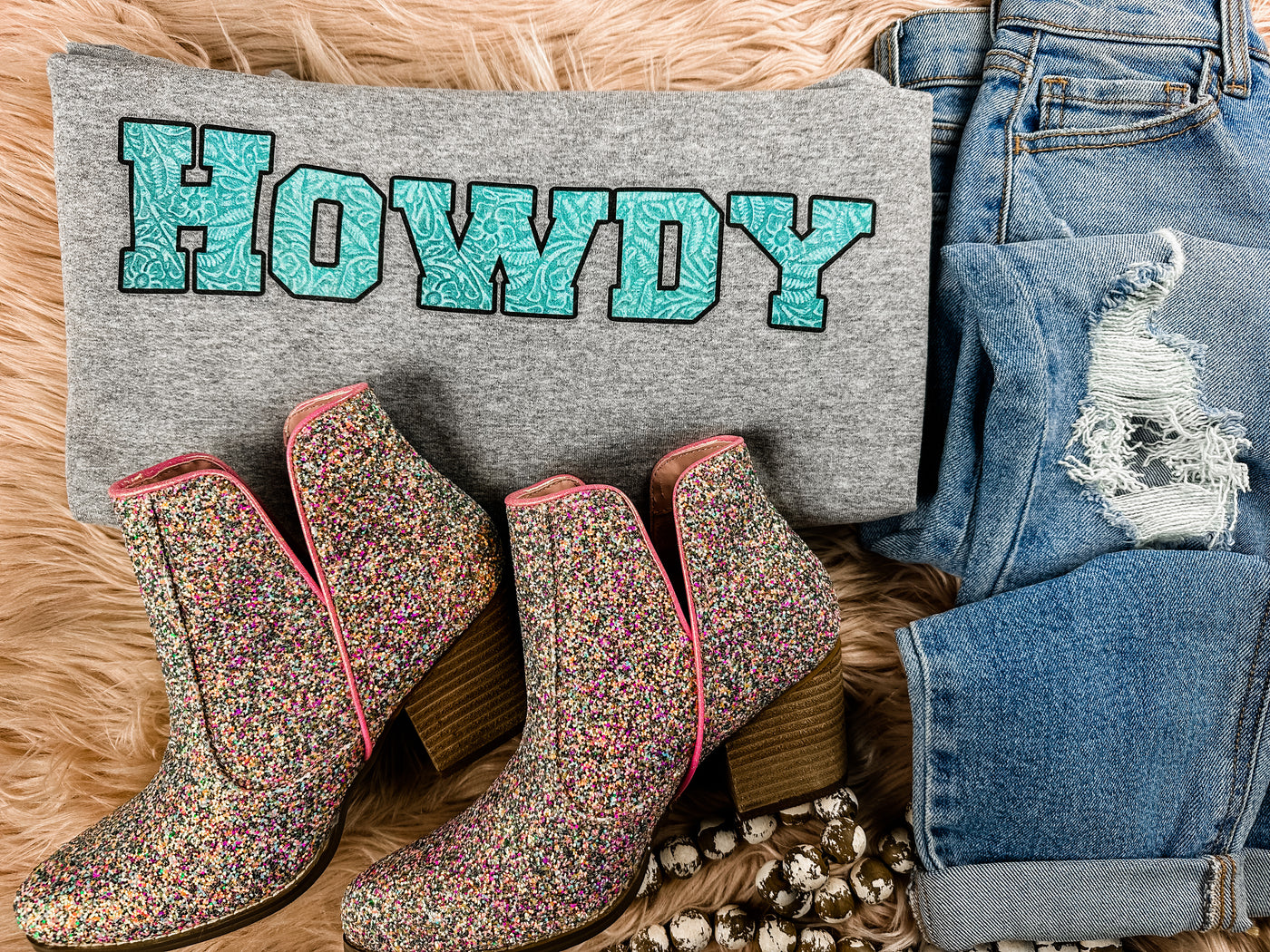 Tooled Howdy - Graphic Top-112 SWEATERS & CARDIGANS-Adelyn Elaine's-Adelyn Elaine's Boutique, Women's Clothing Boutique in Gilmer, TX