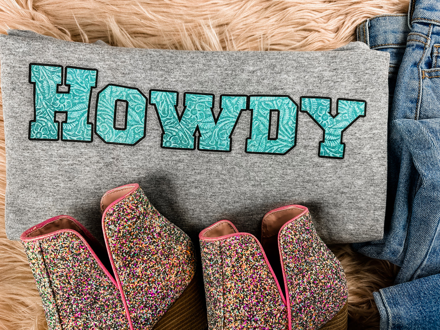 Tooled Howdy - Graphic Top-112 SWEATERS & CARDIGANS-Adelyn Elaine's-Adelyn Elaine's Boutique, Women's Clothing Boutique in Gilmer, TX